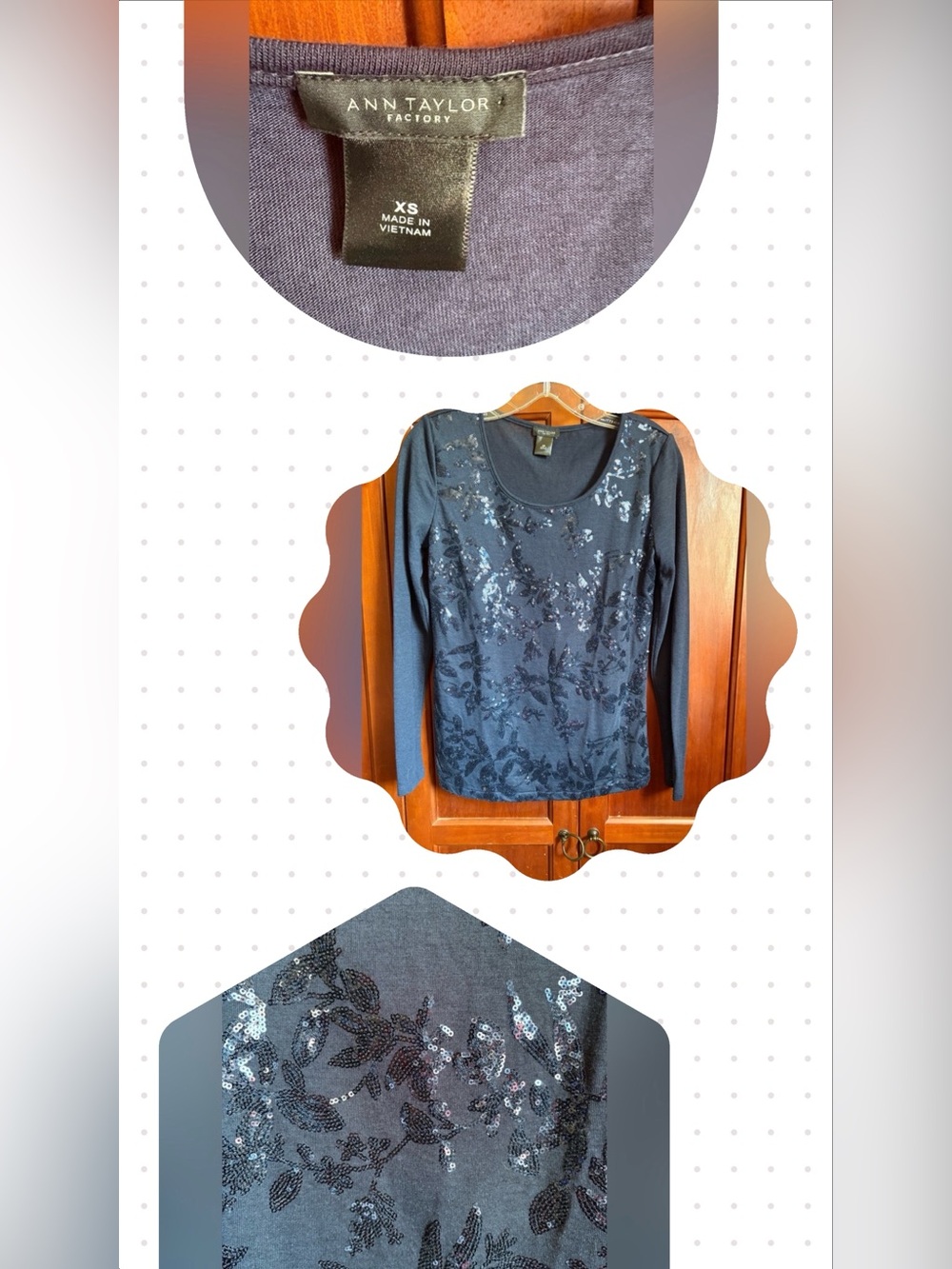 Ann Taylor Navy Sequin Blouse NWOT #1478